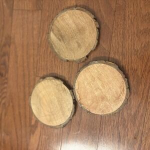 Wooden Coaster with Bark and Cork Backing Farmhouse Gift Home Set Of Three